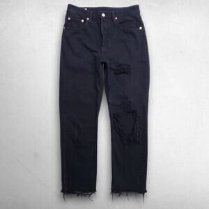Levis Premium 501 Cropped Jeans Button Fly Distressed Big E Women 27 Black